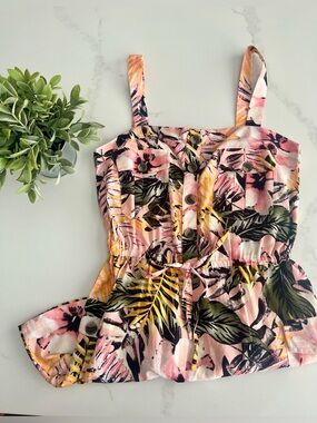 NWT Lascana Tropical-Print Romper with Drawstring